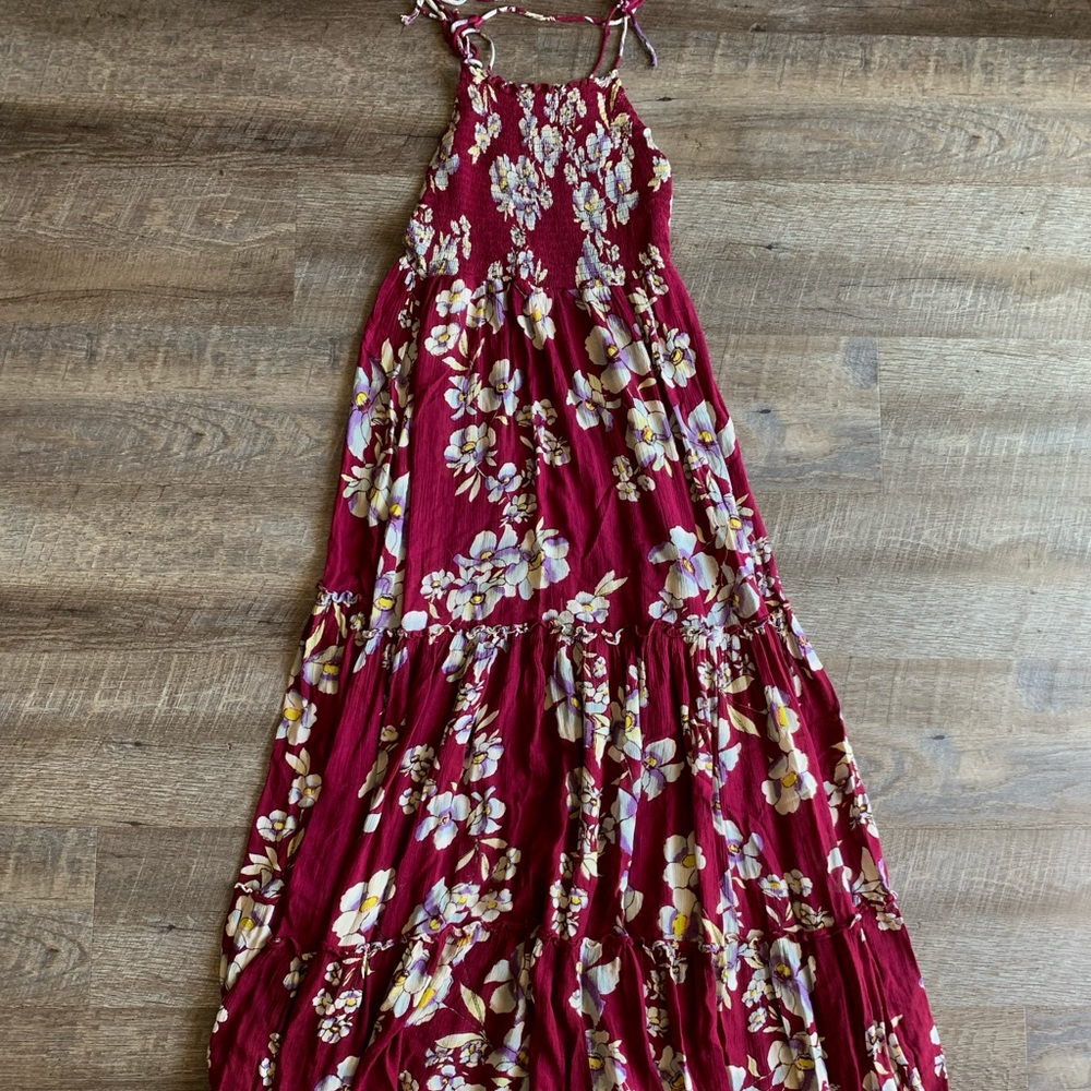 Free People Red Floral Maxi Dress, Size S